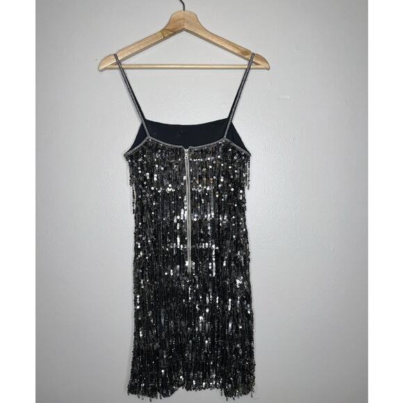 Alice + Olivia Chicago Sequin Fringe Mini Dress Gunmetal Silver/Gray Size US 4 - Picture 10 of 11